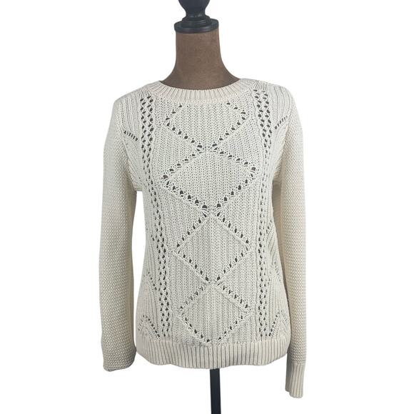 Old Navy Off White Open Weave Cotton Blend Sweater Size Small - Picture 1 of 7